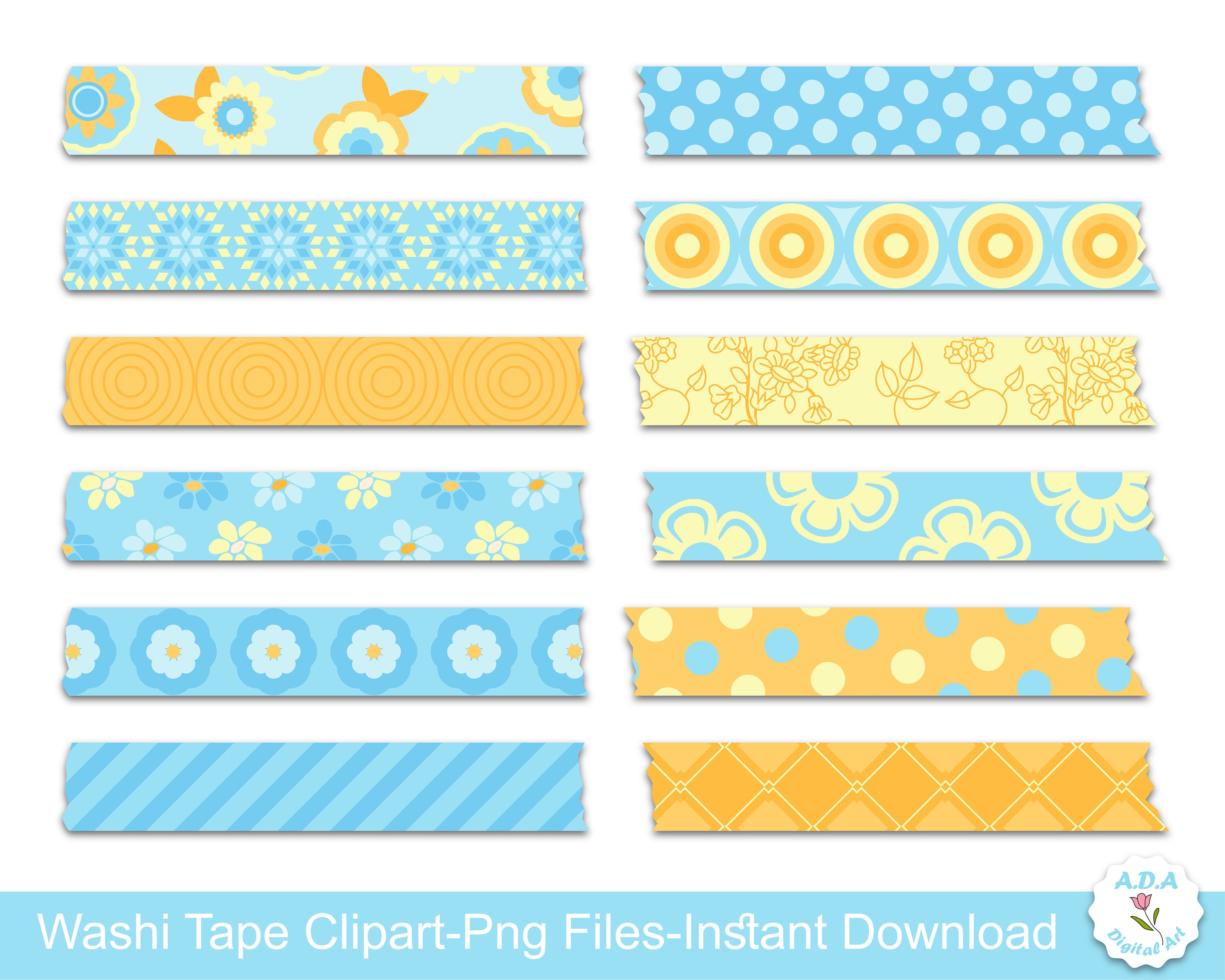 Digital Washi Tape Clipart, Blue Washi Tape, Washi Tep Set, Decorative  Tape, Washi Tape Clipart, Washi Collection, Digital Download 