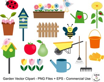 Garden Clipart, Garden Vector Clip Art, Flower Vector Clipart, Garden Tools Clip Art, Scrapbooking Cute Clipart, Commercial Use