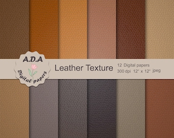 Leather texture printable digital paper pack, Leather background, Brown leather texture, Leather images, Instant download, Commercial use