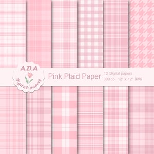 Pink plaid digital paper pack, Plaid background, Digital baby pink plaid paper, Scrapbooking paper, Instant download, Commercial use