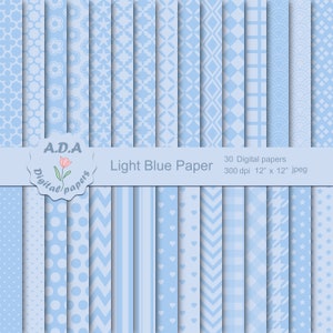 Light blue digital paper pack, blue scrapbooking paper, light blue background, blue background, Instant download, commercial use