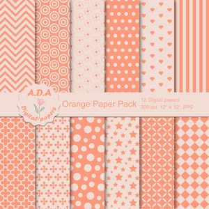 Orange geometric pattern, printable digital paper pack, orange backgrounds for scrapbooking, instant download, commercial use