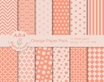 Orange geometric pattern, printable digital paper pack, orange backgrounds for scrapbooking, instant download, commercial use
