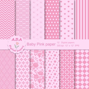 Pink geometric pattern printable digital paper pack, Pink digital paper backgrounds printable for scrapbooking, Commercial use