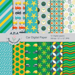 Car digital paper pack, scrapbook papers, craft paper, background paper printable pattern, instant download, commercial use