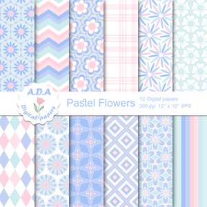 Pastel floral digital paper pack, pastel scrapbooking paper, pastel background, pastel flowers pattern, instant download, commercial use