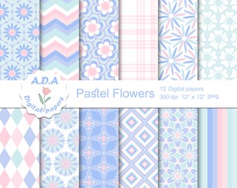 Pastel Floral Digital Paper Pack, Scrapbooking (Digital Download)