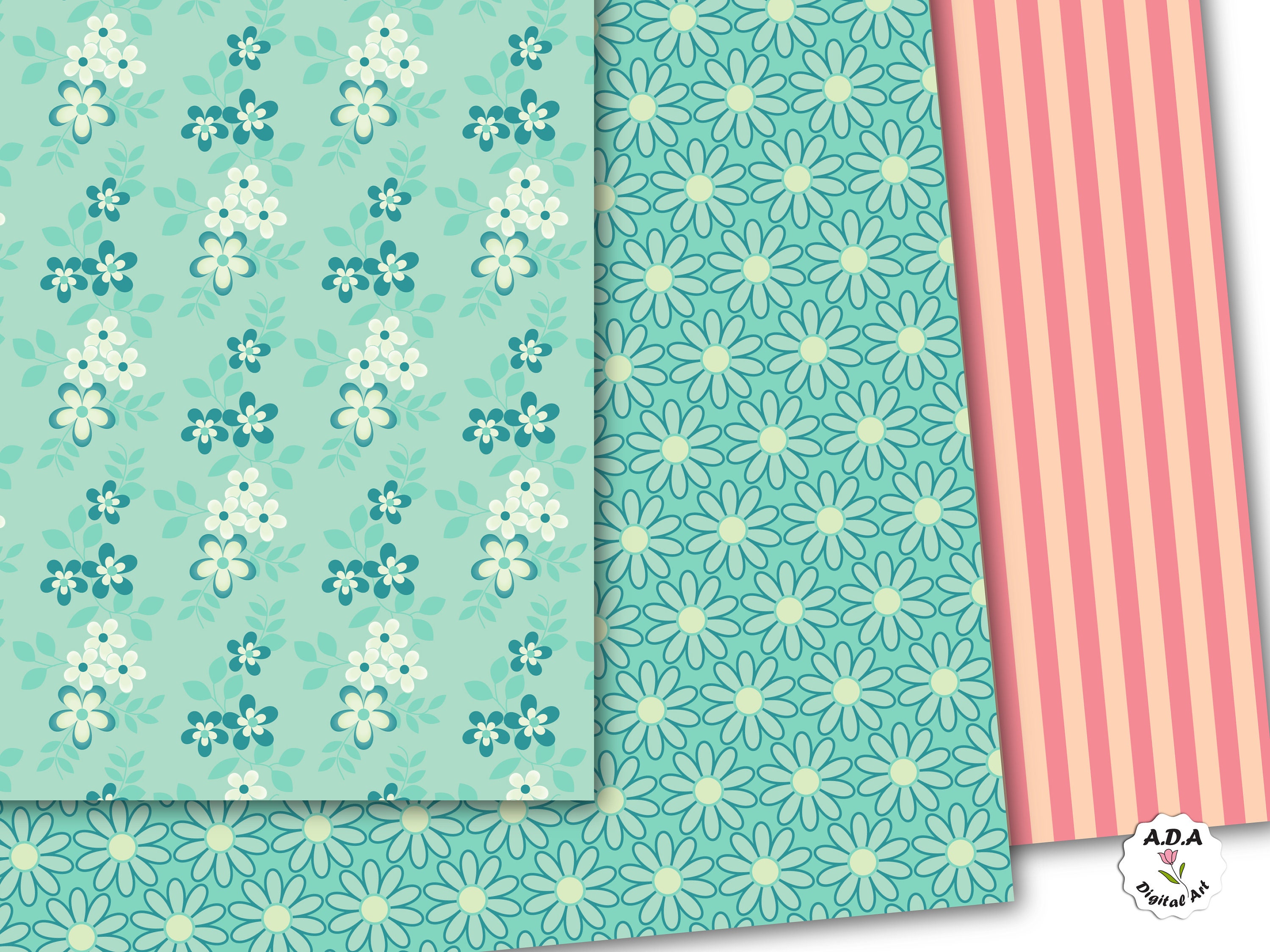 Floral Pattern Digital Paper Set, Floral Background, Scrapbook Floral ...