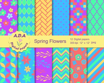 Floral spring paper pack, spring flower scrapbook paper, floral background, floral paper, floral paper, Commercial use