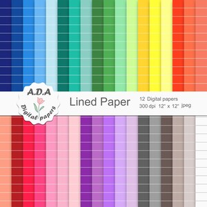 36 colors lined papers, lines digital paper, stripes scrapbooking papers, lines craft paper, colorful stripes pattern, commercial use