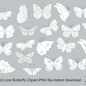 Black line Butterfly Clipart, Butterfly Clip Art, Butterfly clipart, Butterfly stamp, Commercial use