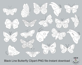 Black line Butterfly Clipart, Butterfly Clip Art, Butterfly clipart, Butterfly stamp, Commercial use