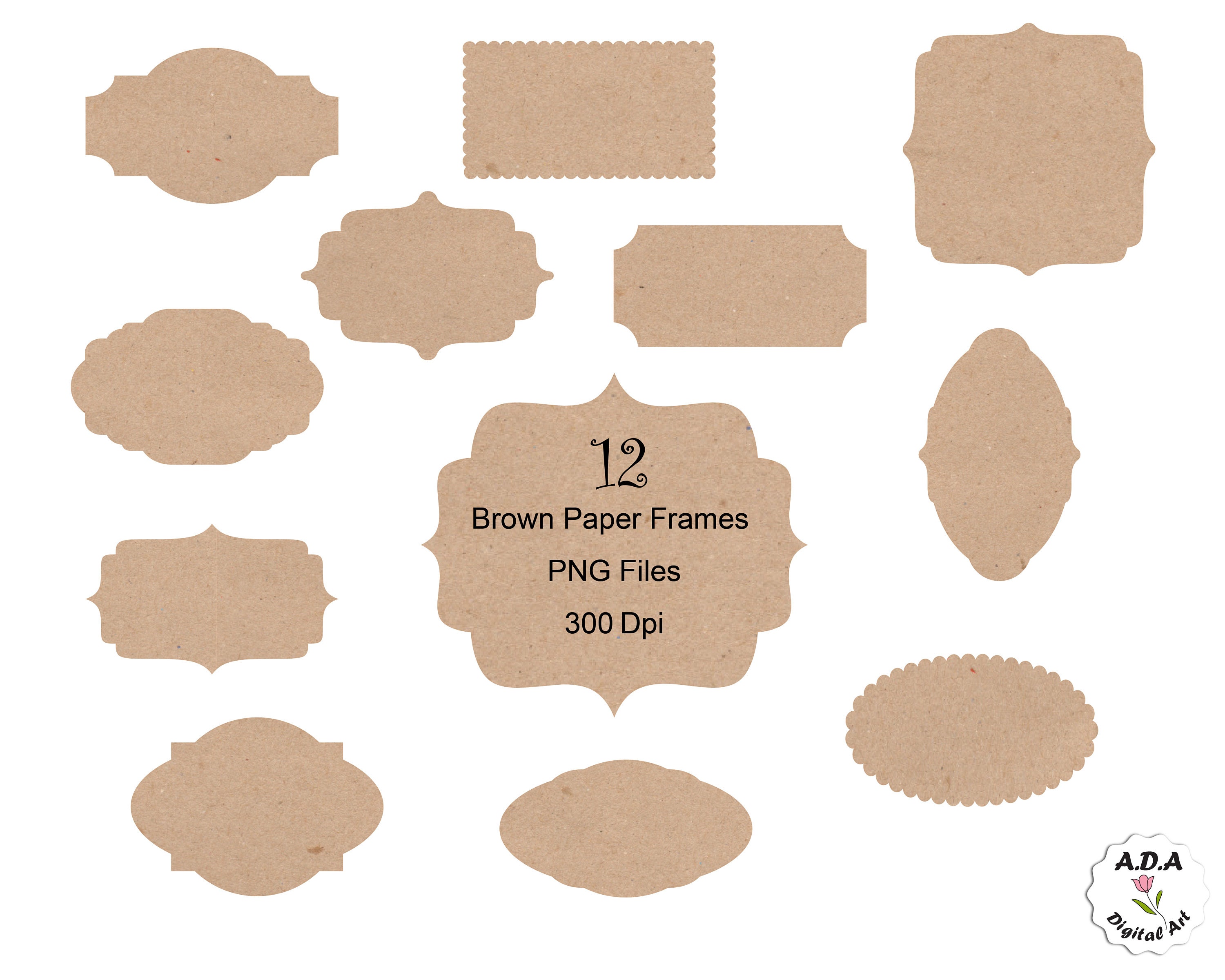 Brown Paper Frames Label Tag Clipart, Old Paper Frame Clipart, Vintage