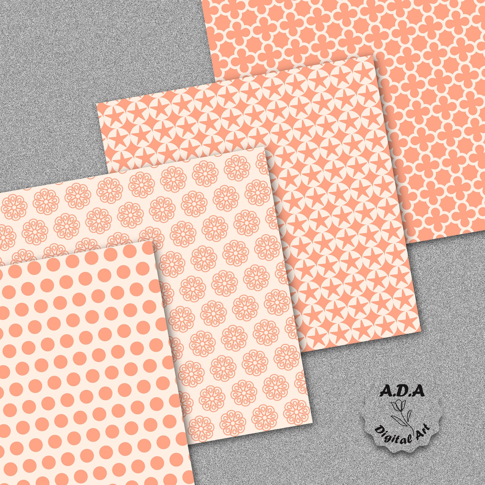 Peach and Cream Printable Digital Paper Pack, Peach and Cream Patterns, Peach and Cream