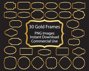 Gold frame clipart, gold label frame clipart, gold digital frame, frame sticker, gold border, yellow gold frame clip art, commercial use