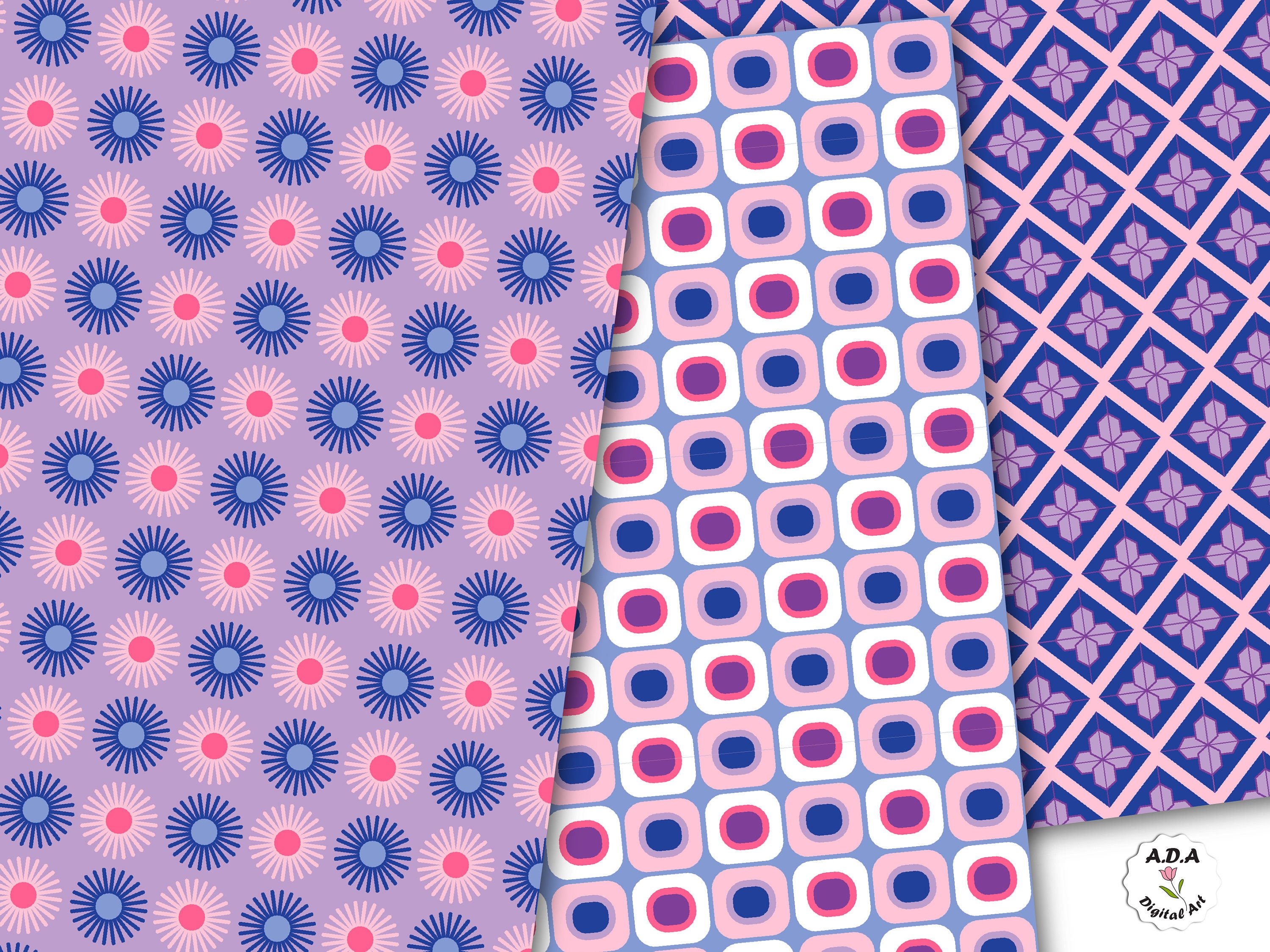 Pink and Blue Digital Paper Pack, Floral Scrapbooking Paper, Floral ...