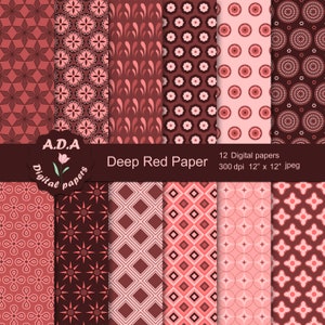 Bloemen rood en roze papieren verpakking, rood plakboekpapier, bordeauxrode achtergrond, bloemenpapier, digitale download, commercieel gebruik