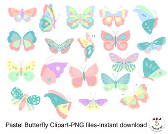 Pastel Butterfly Clipart, Butterfly Clip Art, Butterfly Illustration, Pastel Butterfly Sticker, Commercial Use