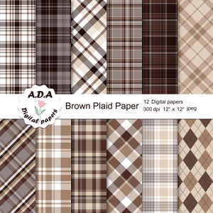 Brown and beige plaid digital paper pack, Plaid background, Digital brown plaid paper, Scrapbooking paper, Instant download, Commercial use