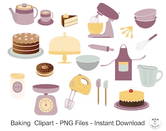 Baking Kitchen tool clipart, Baking clip art, Clipart set of baking, Vector graphic, Digital clipart, Commercial use