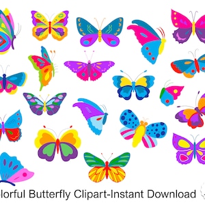 Colorful Butterfly Clipart, Butterfly Clip Art, Butterfly Illustration, Scrap-booking Cute Clipart, Commercial Use