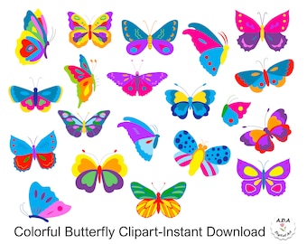 Colorful Butterfly Clipart, Butterfly Clip Art, Butterfly Illustration, Scrap-booking Cute Clipart, Commercial Use