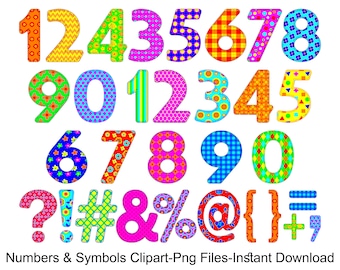 Numbers Clipart, Colorful Numbers and Symbols Clip Art, Patterned Numbers, Digital Numbers, Symbols and  Punctuation Marks, Commercial Use