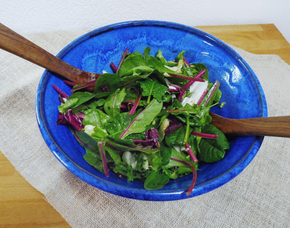 Large blue salad bowl handmade pottery MADE TO ORDER Etsy