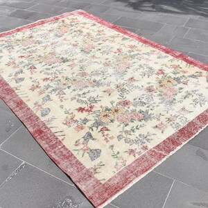 Turkish rug, Vintage beige rug, Handmade rug, Area rug, Bohemian rug, Boho decor, Floor floral rug, Home decor, Rug, 5.4 x 8.3 Ft RSL0819