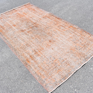 Turkish rug, Vintage rug, Handmade rug, Area rug, Orange kitchen rug, Natural wool rug, Bohemian rug, Rustic decor rug, 4.1 x 8 Ft RS7057