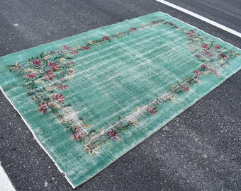 Handmade rug, Turkish rug, Green rug, Vintage rug, Oushak rug, 5.4 x 9 ft Boho decor rug, Oriental rug, House decor, Overdyed rug RS7839