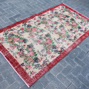 Natural wool rug, Area rug, Turkish rug, Floor rug, Vintage rug, Handmade rug, Oushak rug, Livingroom rug, Boho home 3.5 x 6.6 Ft  RS7262
