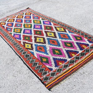 Large kilim rug, Turkish vintage rug, Handmade boho kilim rug, Livingroom rug, Geometric rug, Multicolor kilim rug, Rug 4.8 x 10.4 ft RS4396 image 3