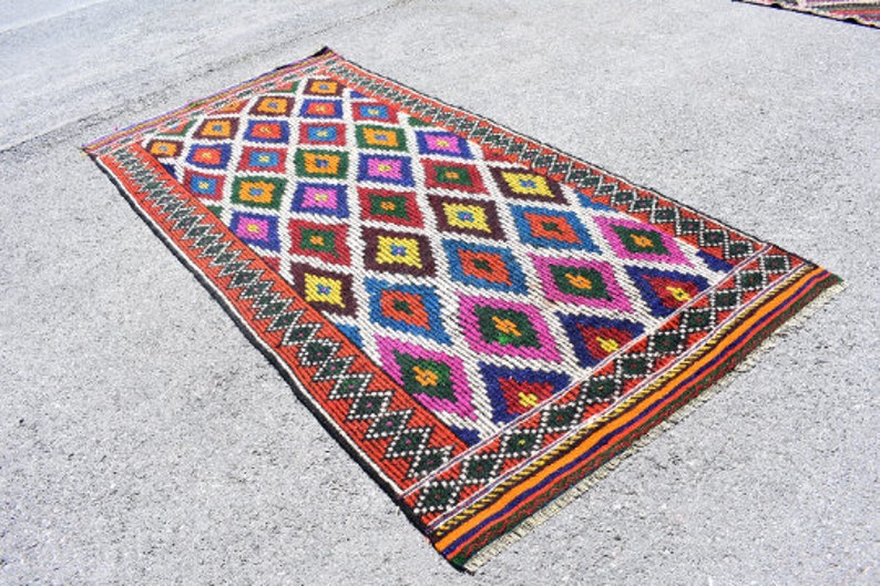 Large kilim rug, Turkish vintage rug, Handmade boho kilim rug, Livingroom rug, Geometric rug, Multicolor kilim rug, Rug 4.8 x 10.4 ft RS4396 image 3