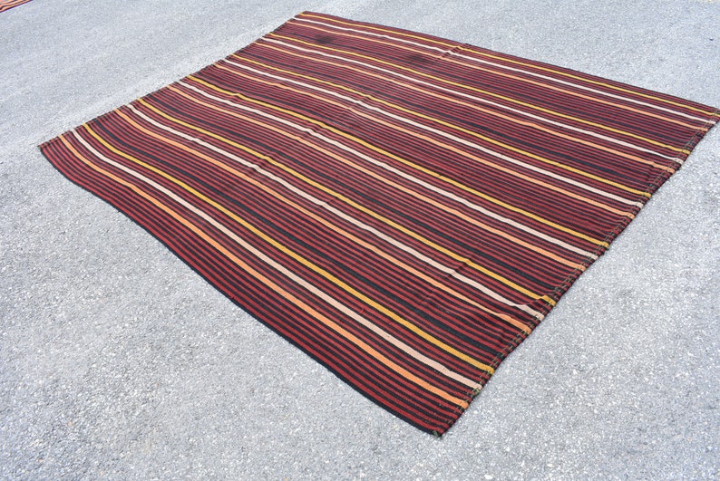 striped kilim rug vintage turkish kilim rug oushak kilim rug boho kilim rug  5.8 x 7.7 ft rustic decor bohemian kilim rug wool rug Cod2396