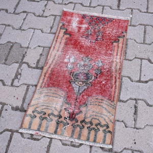 Turkish vintage rug, Handmade wool rug, Small area rug, Boho red rug, Bohemian rug, Home decor, Oriental rug, Carpet, 1.5 x 3 ft RS6393