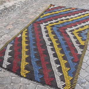 vintage kilim rug, turkish kilim rug, large kilim rug 5 x 9.5 ft rustic decor, bohemian kilim rug, wool rug, aztec rug, handmade rug RS6116
