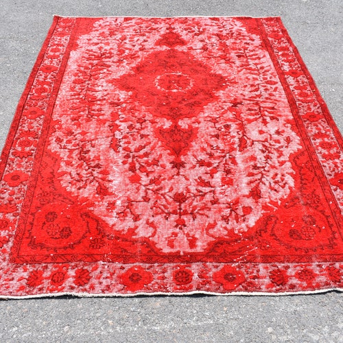 Turkish rug, Vintage rug, Handmade rug, shops Area rug, Bohemian rug, Boho decor, Red oriental rug, 5.4 x 7.5 Ft Cod7008