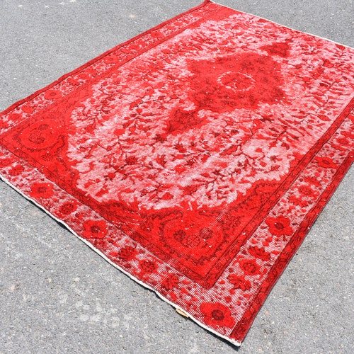 Turkish rug, Vintage rug, Handmade rug, shops Area rug, Bohemian rug, Boho decor, Red oriental rug, 5.4 x 7.5 Ft Cod7008