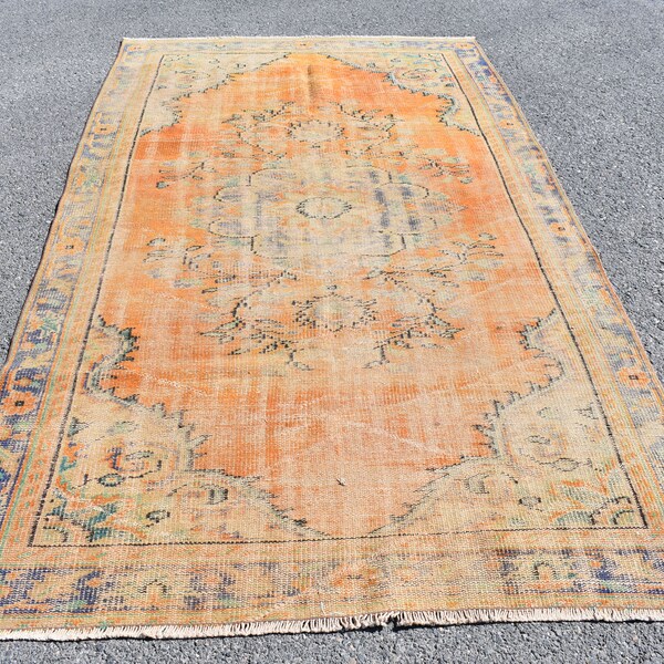 Alfombra vintage, Alfombra tribal, Alfombra grande, Alfombra turca, Decoración rústica, Alfombra naranja de 4,8 x 8,5 pies, Alfombra Oushak, Alfombra oriental, Alfombra de suelo, Cod8326