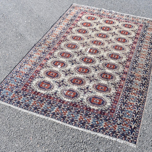 vintage rug, turkish rug, 3.8 x 5.6 ft area rug, anatolian rug, tribal rug, bedroom rug, ethnic rug, oushak rug, organic wool rug RS6095