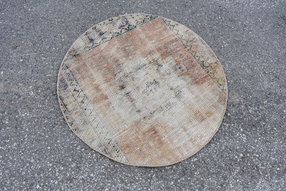 ラグ・カーペット 87cm ROUND ViNTAGE TURKiSH RUG Handmade Circle Rug, Turkish Rug, Vintage Rug, Small Rug