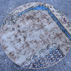 Decoración del hogar, Alfombra circular beige, Alfombra turca, Alfombra vintage, Alfombra pequeña, Alfombra Boho, Alfombra Doormat, Alfombra de baño, Alfombra de entrada 2,7 x 2,7 pies RS5341