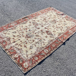 Beige rug, Turkish rug, Area rug, Vintage rug, Handmade rug, Aztec rug,  House decoration, Floral rug, Bedroom rug, 3.8 x 6.4 Ft RS7881