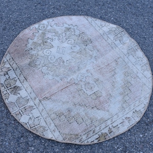 Turkish round area rug, Vintage circle rug, Handmade wool rug, Bohemian rug, Home decor, Oriental rug, Oushak rug, 2.7 x 2.7 ft  RS6941