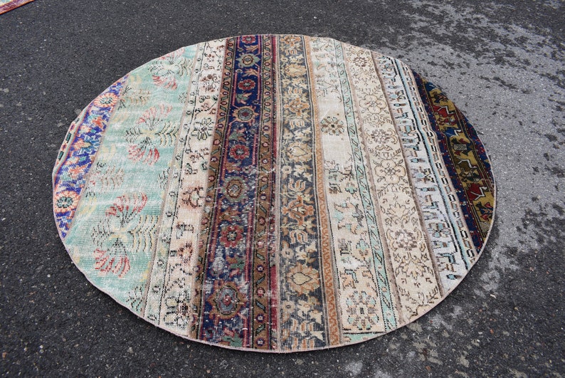 Aztec circle rug, Turkish rug, Vintage rug, Area rug, shops Bohemian rug, Kitchen rug, Home decor, Bedroom rug, Entry rug 5.6 x 5.6 ft Cod7994