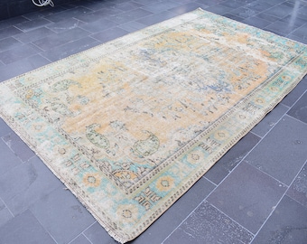 lovely color rug, handknotted turkish rug, vintage rug, area rug, 5.7 x 9.5 Ft boho decor rug, kitchen rug, oushak rug, wool rug, RSL1749