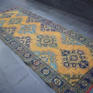 turkish runner rug, vintage orange rug, bohemian rug, handmade hallway rug, boho home decor, unique rug, 4.3 x 11.2 ft Free Shipping RSL2520