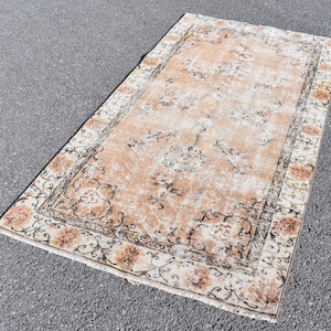 Orange turkish rug, Vintage rug, Handmade rug, Area rug, Bohemian rug, Rustic decor, Oriental rug, Home decor, Carpet 3.7 x 7 Ft RS6093