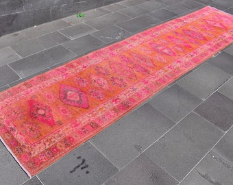 Turkish rug, Runner rug, Vintage rug, Handmade wool rug, Boho home decor, Bohemian rug, Oriental rug, Hallway decor, 2.8 x 11.7 ft RSL2112